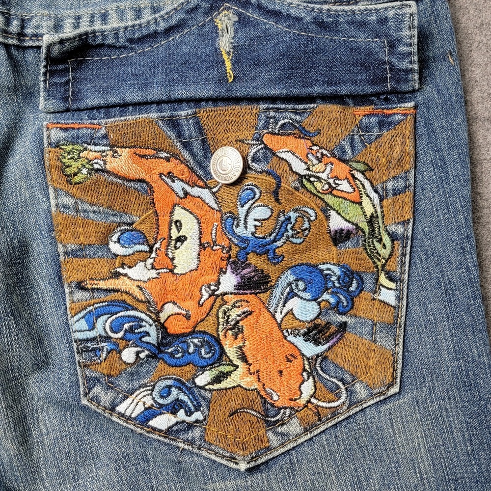 True Religion Billy‎ Jeans Men's 40x33 Bootcut Blue Denim Koi Embroidery USA
